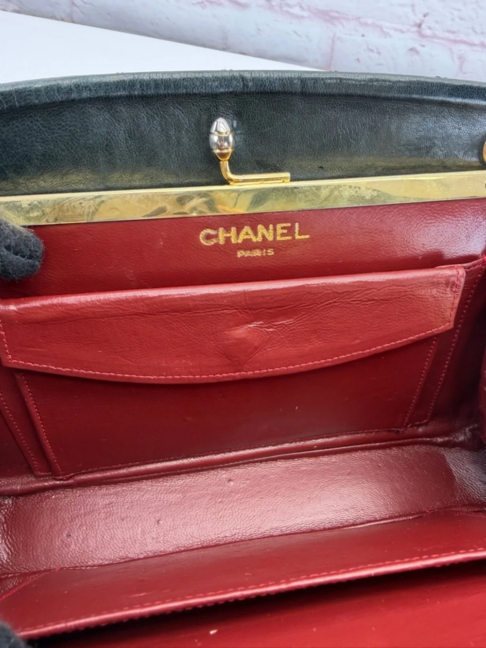 Chanel Vintage Calfksin Black Quilted Chain Kisslock Shoulder Bag